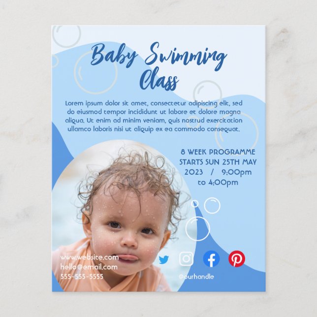 baby kids swimming lessons class leisure teacher  flyer (Front)