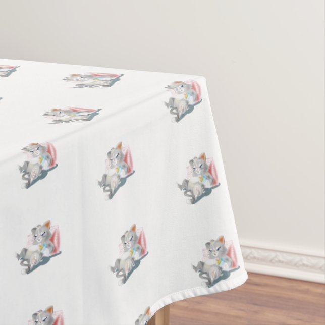 Baby Kitten Cartoon Tablecloth Custom Colors (In Situ)