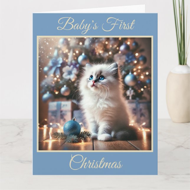 Baby Kitten's First Christmas (Blue) Card (Front)