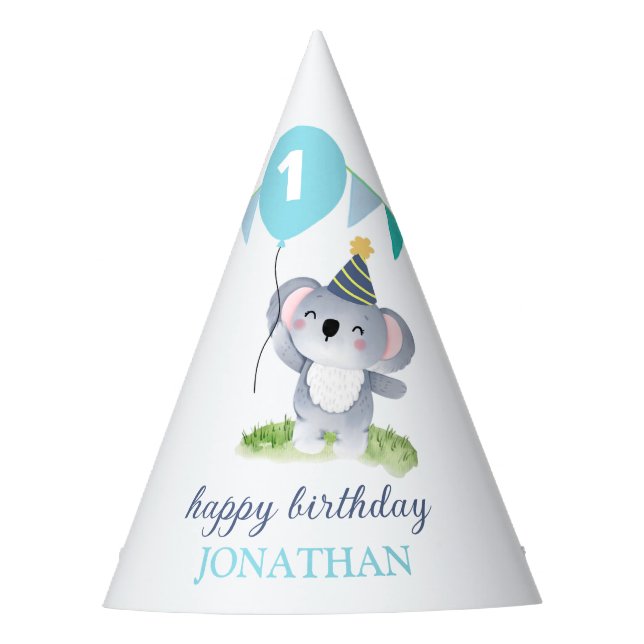 Baby Koala Balloon Party Flag Birthday Hat (Front)
