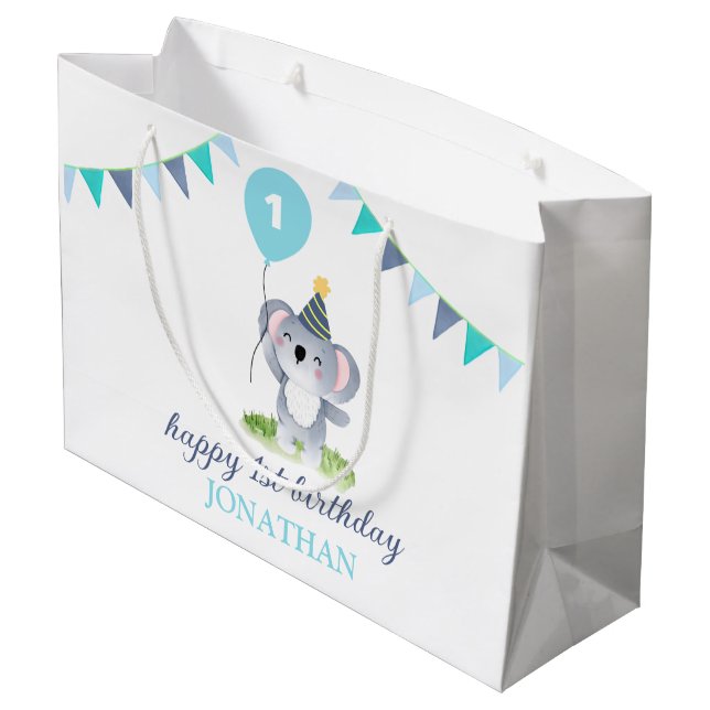 Baby Koala Balloon Party Flag Birthday Large Gift Bag (Back Angled)