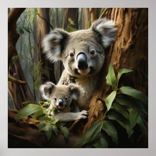 Baby Koala Bear and Mom Poster