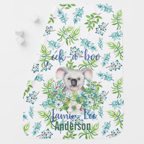 Baby Koala Bear Blue Leaves Boys Named Swaddle Baby Blanket