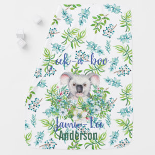 Baby Koala Bear Blue Leaves Boys Named Swaddle Blanket