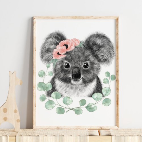 Baby Koala Floral Nursery Print  Koala Print