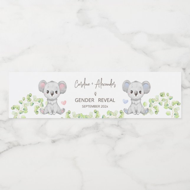 Baby Koala Gender Reveal Party Water Labels.  Water Bottle Label (Single Label)