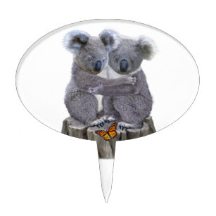 Sweet cartoon koala mother and baby hugging cake topper