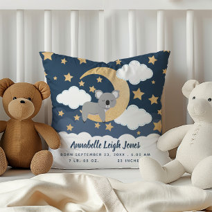 Baby Koala Moon Nursery Name Throw Pillow