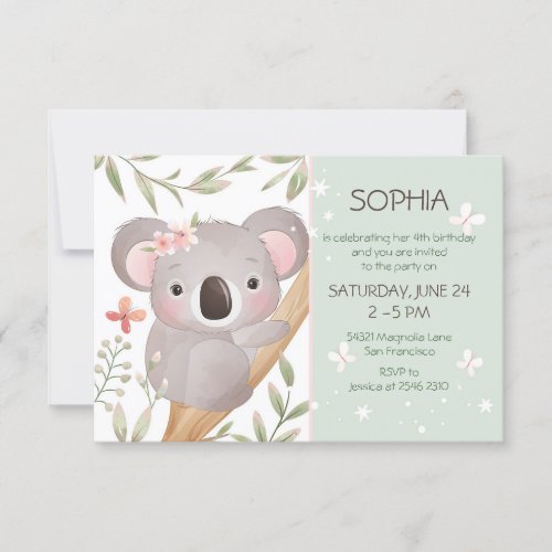 Baby Koala on Tree Birthday Invitation