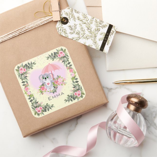 Baby Koala Personalized Nursery  Square Sticker (Gifting)