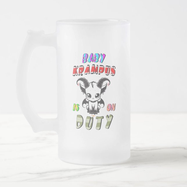 Baby Krampus Is On Duty Frosted Glass Beer Mug (Left)