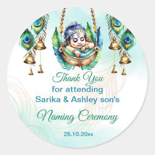 Baby Krishna Naming Namkaran Cradle Ceremony Classic Round Sticker Zazzle