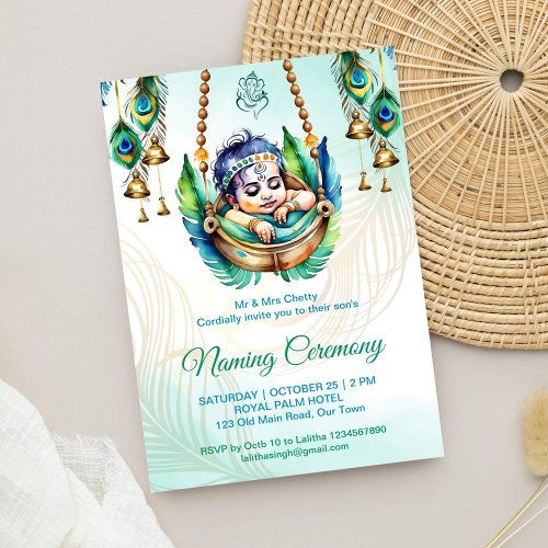 Baby Krishna Naming Namkaran Cradle Ceremony Invitation