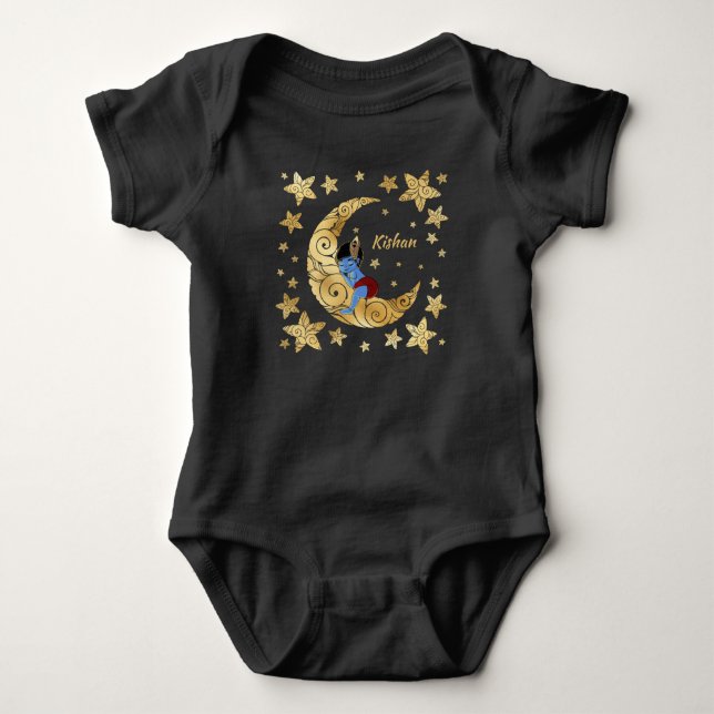 Baby Krishna sleeping on the moon between the star Baby Bodysuit (Front)