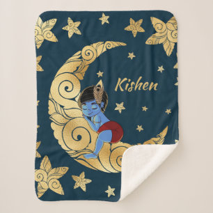 Baby Krishna Sleeping on the moon Sherpa Blanket