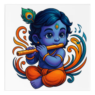 Baby Krishna with Flute – Peace Vibes   Vibrant 3D Acrylic Print