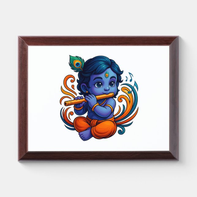 Baby Krishna with Flute – Peace Vibes | Vibrant 3D Award Plaque (Horizontal)