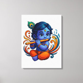 Baby Krishna with Flute – Peace Vibes | Vibrant 3D Canvas Print