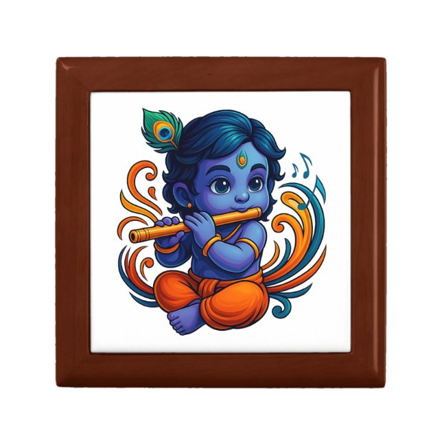 Baby Krishna with Flute – Peace Vibes | Vibrant 3D Gift Box (Front)