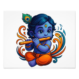 Baby Krishna with Flute – Peace Vibes | Vibrant 3D Photo Print