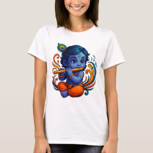 Baby Krishna with Flute – Peace Vibes Vibrant 3D T-Shirt