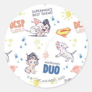 Baby Krypto & Superman Pattern Classic Round Sticker