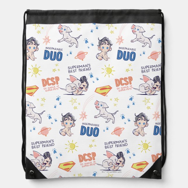 Baby Krypto & Superman Pattern Drawstring Bag (Front)