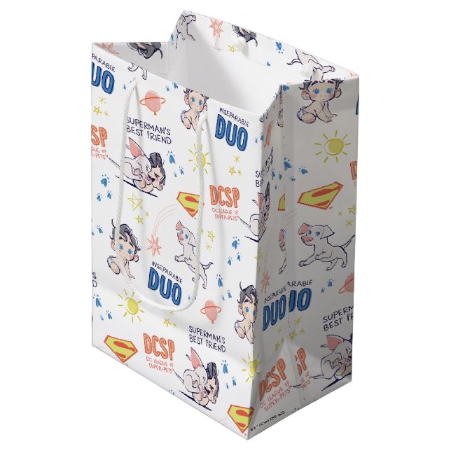 Baby Krypto & Superman Pattern Medium Gift Bag (Front Angled)