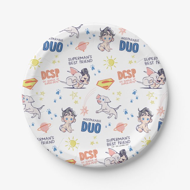 Baby Krypto & Superman Pattern Paper Plates (Front)