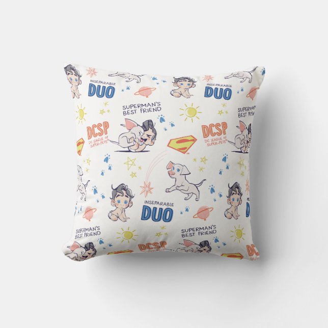 Baby Krypto & Superman Pattern Throw Pillow (Front)