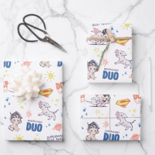 Baby Krypto & Superman Pattern Wrapping Paper Sheets