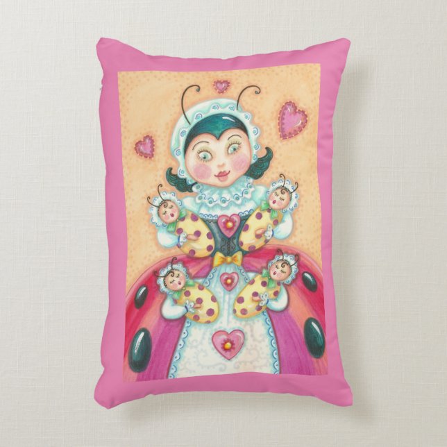 BABY LADYBUG FAMILY ACCENT PILLOW Pink/Red (Front(Vertical))