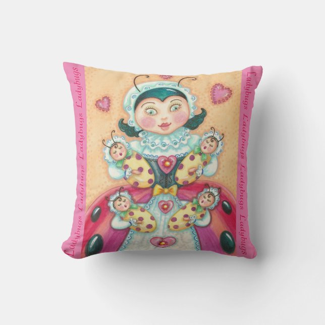 Baby Ladybugs Family THROW PILLOW "LADYBUGS" (Front)
