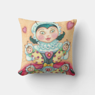 Baby Ladybugs Family THROW PILLOW Red