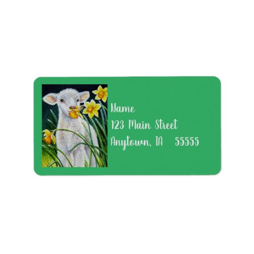 Baby Lamb and Spring Daffodils Watercolor Art Label