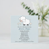 Baby Lamb Baby Shower Invitations Blue Gingham (Standing Front)