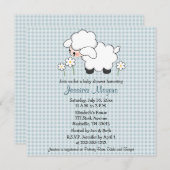 Baby Lamb Baby Shower Invitations Blue Gingham (Front/Back)