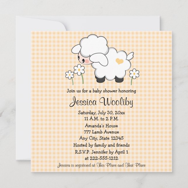 Baby Lamb Baby Shower Invitations Gender Neutral (Front)