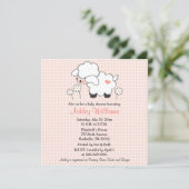 Baby Lamb Baby Shower Invitations Pink Gingham (Standing Front)