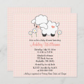 Baby Lamb Baby Shower Invitations Pink Gingham (Front/Back)