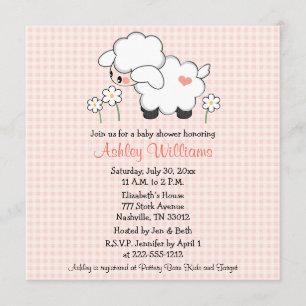 Baby Lamb Baby Shower Invitations Pink Gingham