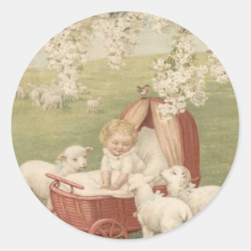 Baby Lamb Dogwood Tree Field Classic Round Sticker