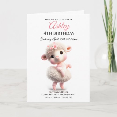 Baby lamb in a skirt cute ballerina invitation