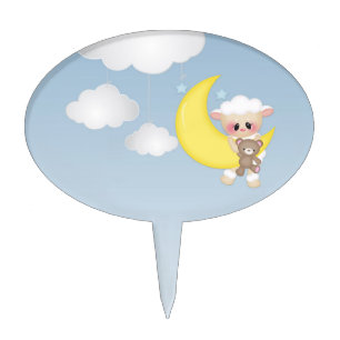 Baby Lamb, Moon and Clouds Cake Topper