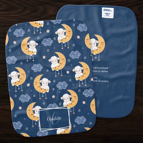 Baby Lamb on Moon Pattern w Personalized Message Baby Burp Cloth
