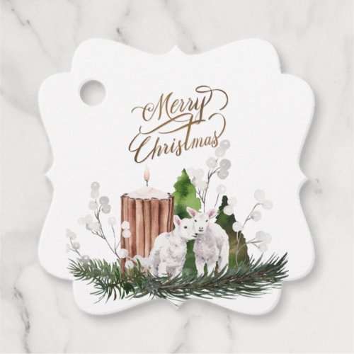 Baby Lamb Pine Candle Christmas  Favor Tags