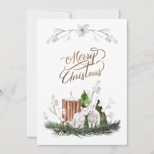 Baby Lamb Pine Candle Christmas  Holiday Card