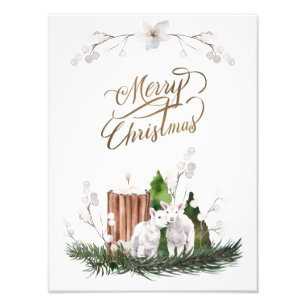 Baby Lamb Pine Candle Christmas Photo Print