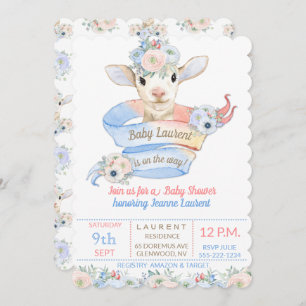 Baby Lamb Pink Blue Gender Neutral Reveal Invitation