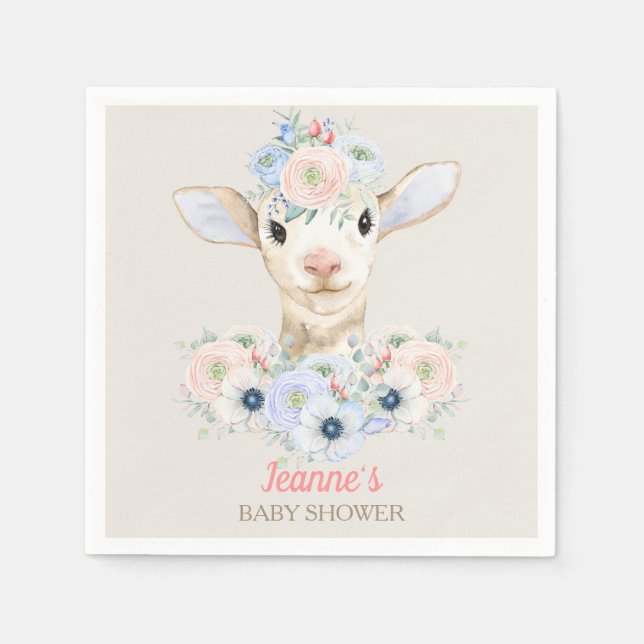 Baby Lamb Pink Blue Gender Neutral Reveal Napkins (Front)